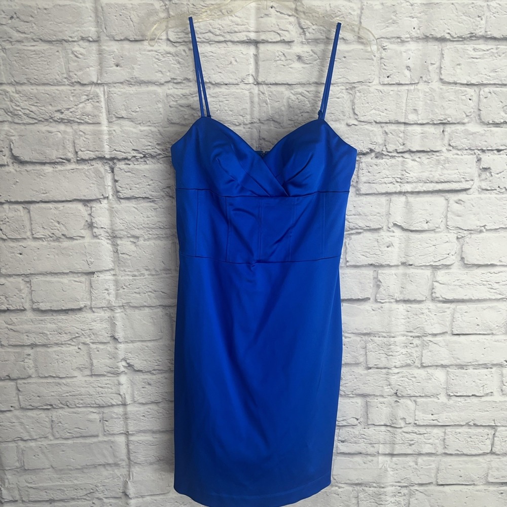 OC By OC Y2K Glam Royal Blue Satin Sheath Dress Size 8 Cocktail Hoco Party